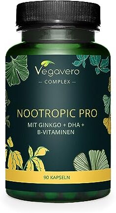 Vegavero NOOTROPICO Potente   con Ginkgo Biloba, Bacopa Monnieri, Ginseng e Omega 3   Nootropic per Memoria e Concentrazione   senza Additivi e senza Caffeina   90 capsule (3 mesi)   Vegan   ®