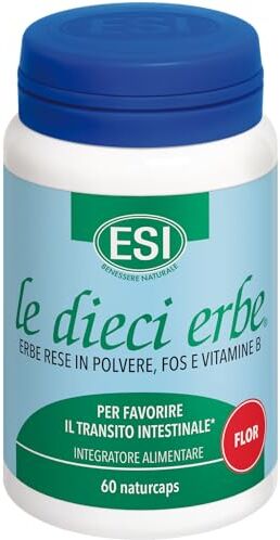 ESI Le Dieci Erbe Flor, Integratore Alimentare Vegetale con FOS, per la Regolarità del Transito Intestinale, Senza Glutine e Vegan, 60 Naturcaps