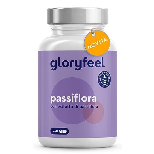 Gloryfeel Passiflora Integratore in 240 Capsule, Estratto di Passiflora Pura 3750 mg per Dose, Per il Rilassamento e Benessere Mentale in Caso di Stress*, Integratore per Dormire, 100% Vegan & Senza Additivi