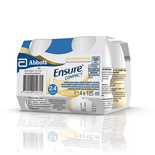 Ensure Compact Alimento a Fini Medici Speciali ad Alta Densità Calorica Formato Bevanda, Supplemento Nutrizionale Completo e Compatto, Confezione 4x125ml, Gusto Banana