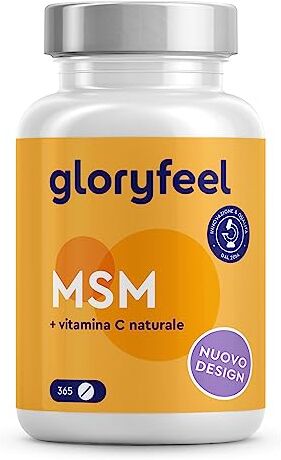 Gloryfeel MSM 2000mg + Vitamina C Acerola 365 Compresse ad Alto Dosaggio per Ossa, Articolazioni, Pelle e Sistema immunitario* Metilsufonilmetano Vegano Testato in Laboratorio senza Additivi