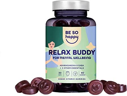 BE SO HAPPY Ashwagandha Caramelle Gommose Alto Dosaggio 250 mg. Integratori per l'Ansia e Stress   60 Caramelle   Con Gaba, Rodiola e Vitamine B12 e B6   Vegano, senza glutine e lattosio   ®…