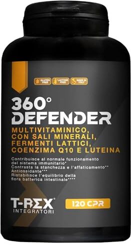 Rex Multivitaminico Multiminerale con Fermenti Lattici, Vitamina D, Acido Folico e Coenzima Q10   360° Defender Integratore Multivitaminico Completo con 14 Vitamine e 5 Sali Minerali