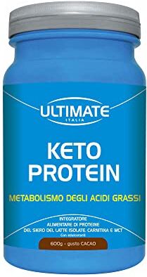 ULTIMATE ITALIA Keto Protein – Proteine Del Siero Del Latte, Carnitina, MCT Gusto Cacao – 600g