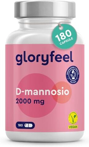 Gloryfeel D Mannosio per Cistite, 180 Capsule, 2.000mg D-Mannosio Puro per Dose Giornaliera, Integratore per Benessere e Supporto Vie Urinarie, 100% Vegan, Mannosio Puro per Cistite