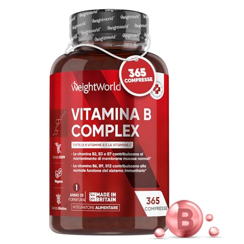 WeightWorld Vitamina B Complex ad Alto Dosaggio, 365 Compresse Vegane di Vitamine B (Scorta per 1 Anno) Vitamine Gruppo B con Biotina, Vitamina B6, B9, B12, B1, B2, B3, B5, Multivitaminico Gruppo B con Vitamina C
