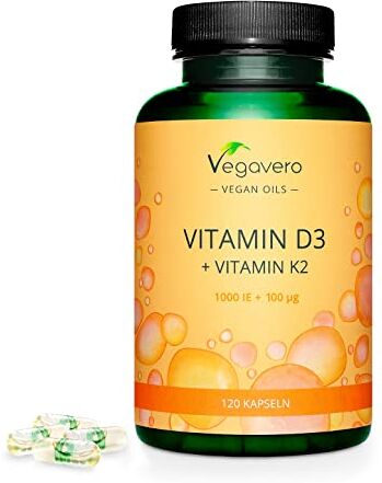 Vegavero Vitamina D3 K2 ®   VEGAN   Colecalciferolo e Menachinone ad Alta Biodisponibilità   Integratore per Ossa, Denti, Muscoli e Sistema Immunitario   Testato in Laboratorio   120 capsule