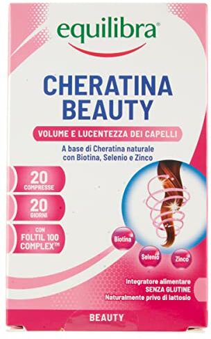 Equilibra Integratori Alimentari, Cheratina Beauty, Integratore a Base di Cheratina e Foltil 100 Complex, Mix di 5 Vitamine e 4 Sali Minerali, Capelli e Unghie Forti e Belli, 20 Compresse