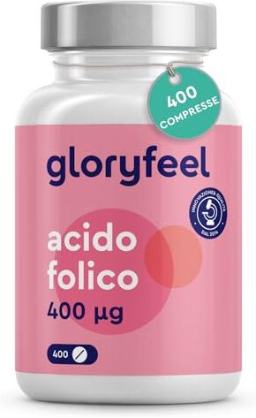 Gloryfeel Acido Folico 400 Compresse Vegane, Acido Folico 400mg Integratore Donna per Gravidanza, Vitamine Gravidanza, Integratore Acido Folico, Vitamina B9, Vitamine Prenatali & Preconcepimento