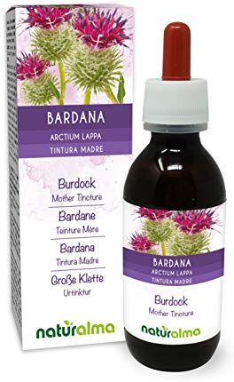 Naturalma Bardana (Arctium lappa) erba e radici Tintura Madre analcoolica    Estratto liquido gocce 120 ml   Integratore alimentare   Vegano