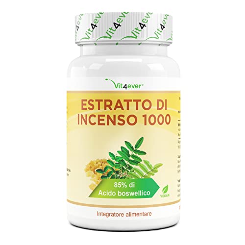 Vit4ever Boswellia serrata 180 Capsule Premium: 85% Boswellia Acid Altamente dosato con 1000 mg per dose giornaliera Vera, indiana Vegan