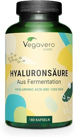 Vegavero Acido Ialuronico Integratore   600 mg   180 capsule: 6 Mesi di Fornitura   100% NATURALE: da fermentazione   800-1500 kDa   Vegan Hyaluronic Acid   ®