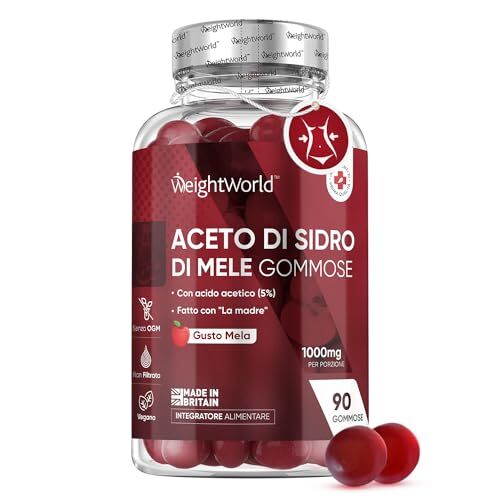 WeightWorld Apple Cider Vinegar 90 Gommose Aceto di Sidro di Mele Caramelle Gommose Aceto di Mele Gusto Mela con Acido Acetico, Vitamina C, Vitamina B12, B6 e Acido Folico Apple Cider Vinegar with Mother