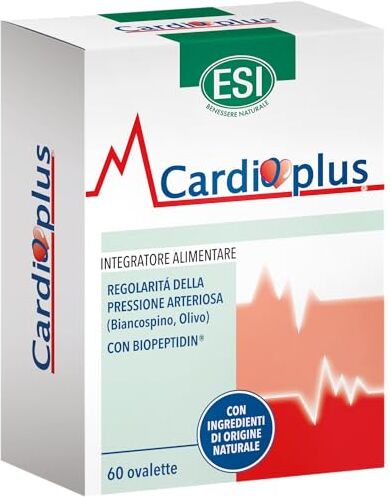 ESI Cardioplus, Integratore Alimentare con Biancospino, per la Regolarità della Pressione Sanguigna, Clinicamente Testato, Senza Glutine e Vegan, 60 Ovalette