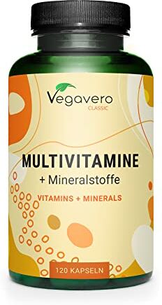 Vegavero MULTIVITAMINICO Multiminerale ®   L’UNICO SENZA ADDITIVI   Con Vitamine e Minerali Naturali   Integratore per Difese Immunitarie e Stanchezza per Uomo e Donna   Vegan, Capsula