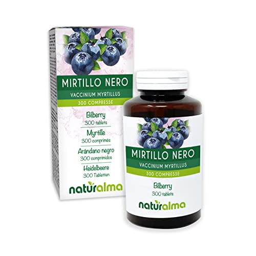 Naturalma Mirtillo nero (Vaccinium myrtillus) foglie e frutti    150 g   300 compresse da 500 mg   Integratore alimentare   Naturale e Vegano