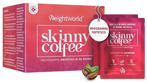 WeightWorld Skinny Coffee 140g, Vegano, 28 Bustine, Integratore Dietetico, Carnitina, Clorella, Caffè Verde Estratto, Tè Verde, Guaranà, Caffè Arabo, Solubile, Con Ingredienti di Origine Naturale