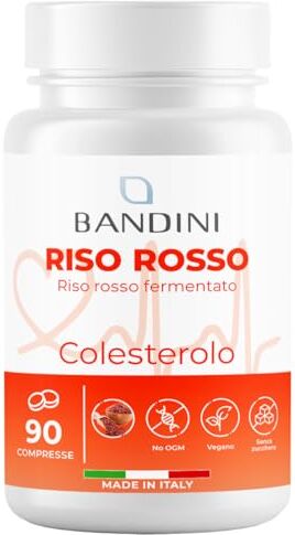 BANDINI ® RISO ROSSO FERMENTATO 90 Compresse Vegane (3 mesi) Monacolina K Contribuisce al Mantenimento di Livelli Normali di colesterolo nel Sangue Mantiene sotto Controllo i Trigliceridi