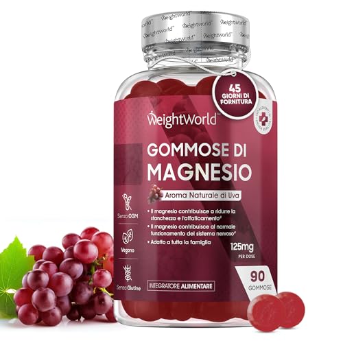 WeightWorld Magnesio, 90 Gommose Vegan Gusto Uva, Magnesio Citrato per 45 Giorni per Stanchezza, Denti, Ossa, Muscoli, Magnesio Donna, Uomo e Bambini Senza Glutine, Conservanti, OGM, Citrato di Magnesio Puro