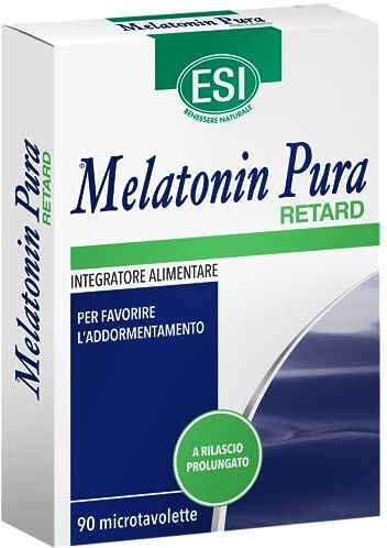 ESI Melatonin Pura Retard, Integratore Alimentare di Melatonina a Rilascio Prolungato, Senza Glutine e Vegan, Favorisce il Sonno e Contrasta i Risvegli Notturni, 90 Microtavolette