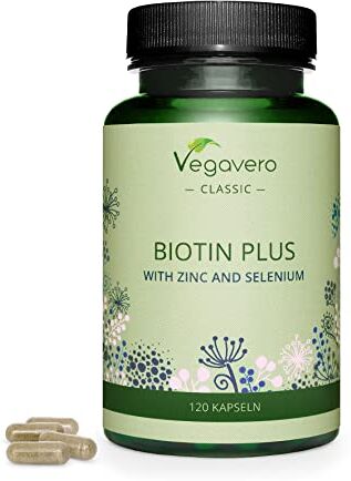 Vegavero BIOTINA ®   con Zinco e Selenio   per Capelli, Pelle e Unghie*   SENZA ADDITIVI ARTIFICIALI   900% VNR   Integratore Crescita Capelli Donna e Uomo   120 capsule   Vegan