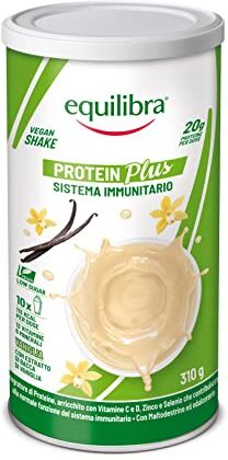 Equilibra Integratori Alimentari, Protein Plus Vaniglia, Vegan Shake Sistema Immunitario, 13 Vitamine e 6 Minerali, Low sugar, High protein, con Maltodestrine, Proteine in Polvere da 310 g, 10 Dosi