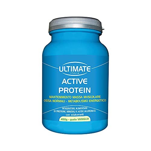 ULTIMATE ITALIA Active Protein 450g gusto vaniglia integratore per over 50 con proteine, acido ialuronico, vitamine e minerali, senza glutine e lattosio