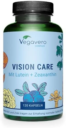 Vegavero Integratore OCCHI   120 capsule   con Luteina, Zeaxantina, Mirtillo Nero, Vitamina A, B2 e Zinco   Salute della VISTA   Vegan   ®