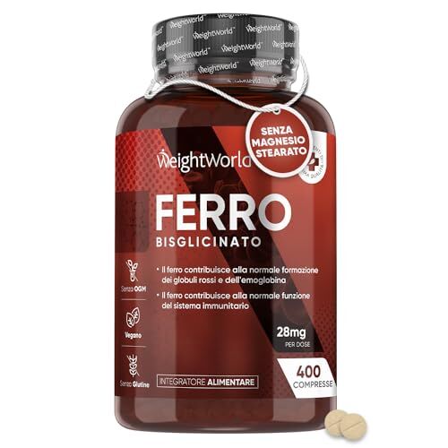 WeightWorld Ferro Integratore 400 Micro Compresse Ferro Vegan (6+ Mesi) Senza Magnesio Stearato, il Ferro Contribuisce al Normale Metabolismo Energetico, 100% Puro Ferro Bisglicinato 28mg Integratore Senza OGM