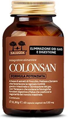 Salugea Colonsan  Integratore Naturale per il benessere di Stomaco e Intestino estratti di Finocchio, Tarassaco, Melissa, Malva E Zenzero 60 Capsule Vegetali