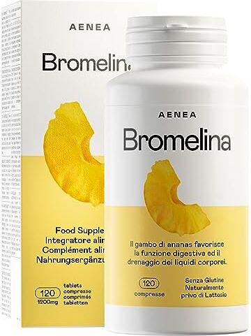 AENEA Bromelina Forte Drenante Naturale, 120 cps da 1200 mg Cellulite, Microcircolo e Depurazione Migliora funzione Digestiva Contro Gonfiore e Cattiva Digestione Estratto di Ananas –