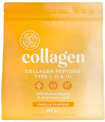 Alpha Collagene Acido Ialuronico, Integratore con Elastina Marina Collagene da Bere Idrolizzato – Vaniglia – Collagene in Polvere 400g Integratori per Capelli, Pelle e Articolazioni