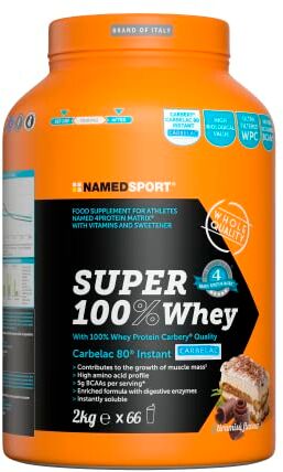 NAMEDSPORT SUPERFOOD NAMEDSPORT SUPER 100% Whey Tiramisu 2 kg Proteine del siero del latte concentrate (Carbelac®80) con blend Named 4Protein Matrix®, gusto tiramisù