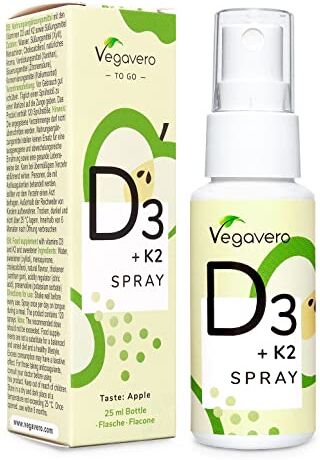 Vegavero VITAMINA D3 + K2 ®  in SPRAY per un assorbimento immediato   Gusto Mela Verde   SENZA ZUCCHERO   Vegan