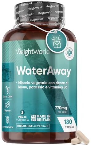 WeightWorld Drenante Forte 180 Capsule Scorta 3 Mesi Diuretico Drenante Forte Capsule Drenante Gambe con Potassio, Vitamina B6, Tè Verde, Mirtillo, Dente di Leone, Aceto di Sidro di Mele Ritenzione Idrica