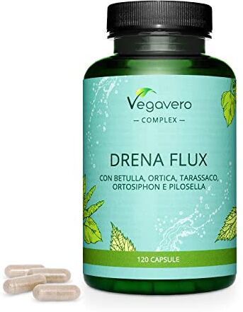 Vegavero DRENANTE Forte ®   100% NATURALE   con Pilosella, Tarassaco, Orthosiphon, Ortica e Betulla   4 Mesi di Fornitura   Diuretico per Ritenzione Idrica Gambe   Detox Naturale   Vegan