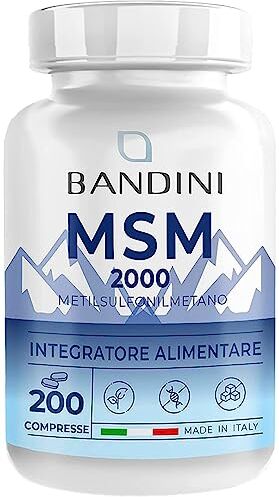 BANDINI ® MSM 2000 mg di Metilsulfonilmetano in COMPRESSE + Vitamina C Integratore per Capelli, Pelle, Articolazioni ed Unghie Antinfiammatorio Muscolare a base di Zolfo Organico 100% Vegan