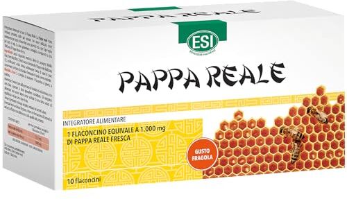 ESI Pappa Reale 1000, Integratore Alimentare con Vitamine A, E, B, Magno e Potassio, Favorisce il Metabolismo Cellulare, Gusto Fragola, Senza Glutine e Vegetariano, 10 Flaconcini