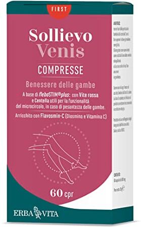 ERBA VITA Sollievo Venis integratore alimentare per il benessere delle gambe in caso di gonfiore e pesantezza 60 Capsule