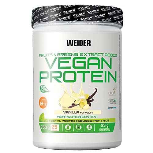 Weider Nutrition WJW.200302 Vegan Protein, 100% Proteine Vegetali da Piselli (Pisane) e Riso, senza Glutine, senza Lattosio, senza Olio di Palma, 750 g, Sapore di Vaniglia