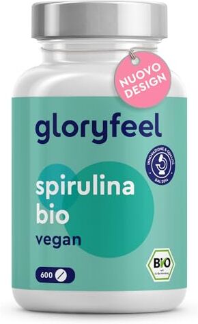 Gloryfeel Spirulina Bio, 600 Compresse, Alto Dosaggio 3000mg, con 26% di Ficocianina, Alga Spirulina Biologica, Ricostituente Naturale + Energia + Sistema Immunitario, 500mg