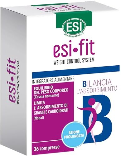 ESI Fit Bilancia Azione Prolungata, Integratore Alimentare a Base di Nopal e Cassia Nomame, Favorisce il Controllo del Peso Corporeo, Senza Glutine e Vegano, 60 Compresse