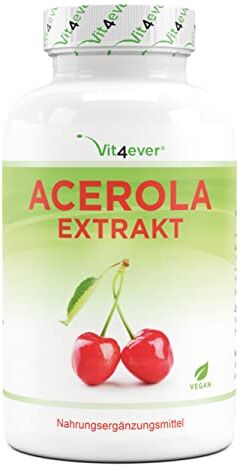 Vit4ever Capsule di Acerola Vitamina C naturale 365 capsule per 12 mesi Premium: altamente dosato con 750 mg per capsula Senza additivi indesiderati Testato in laboratorio Vegano