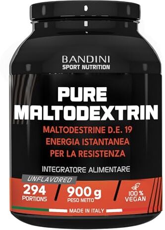 BANDINI ® Pure Maltodextrin Maltodestrine in Polvere Vegan Integratore a base di Carboidrati per Sportivi Rilascio Lento e Costante di Energia Recupero muscolare rapido Confezione da 900g