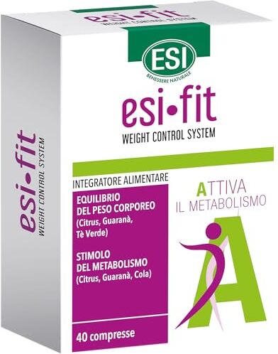 ESI Fit Attiva, Integratore Alimentare con Carnitina e Guaranà, Favorisce il Controllo del Peso Corporeo, Contiene Caffeina, Senza Glutine e Vegano, 40 Compresse