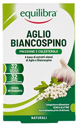 Equilibra Integratori Alimentari, a Base di Estratti Oleosi di Aglio, Biancospino, senza Retrogusto, Funzionalità dell'Apparato Cardiovascolare, 32 Capsule Vegetali