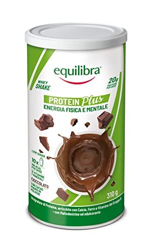 Equilibra Integratori Alimentari, Protein Plus Cioccolato, Whey Shake Energia Fisica e Mentale, 13 Vitamine e 7 Minerali, Low sugar, High protein, Maltodestrine, Proteine in Polvere da 310 g, 10 Dosi
