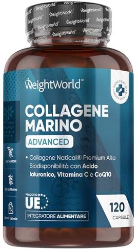 WeightWorld Collagene Naticol 1200mg di Tipo 1, Acido Ialuronico, Coenzima Q10, Vitamina C e Zinco, Pelle, Denti, Ossa, Collagene Marino Con Acido Ialuronico e Collagene Idrolizzato, Collagene e Acido ialuronico