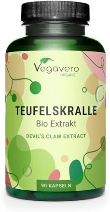 Vegavero Artiglio del Diavolo Bio 1665 mg   con 2,7% di Arpagoside   Estratto 3:1   Per Dolori Articolari e Problemi Gastrointestinali   Qualità Biologica dal Sudafrica   Senza Additivi   Vegan   ®