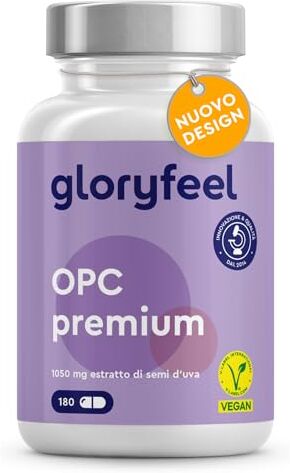 Gloryfeel Integratore Estratto di semi d'uva OPC Resveratrolo Proantocianidine, 180 Capsule Vegan, 630 mg OPC Puro, Antiossidante Naturale per Circolazione Sanguigna Vene, Capillari & Microcircolo